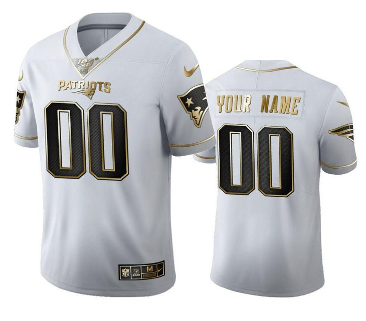 Men's New England Patriots ACTIVE PLAYER Custom White 100th Season Golden Edition Stitched Jersey